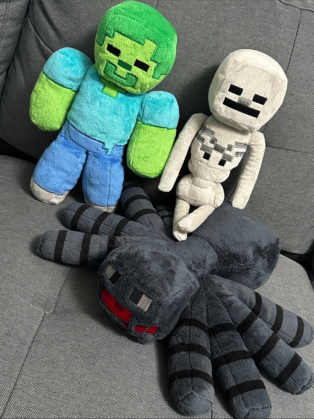 Minecraft Plush Toy Bundle - Zombie, Skeleton, Spider